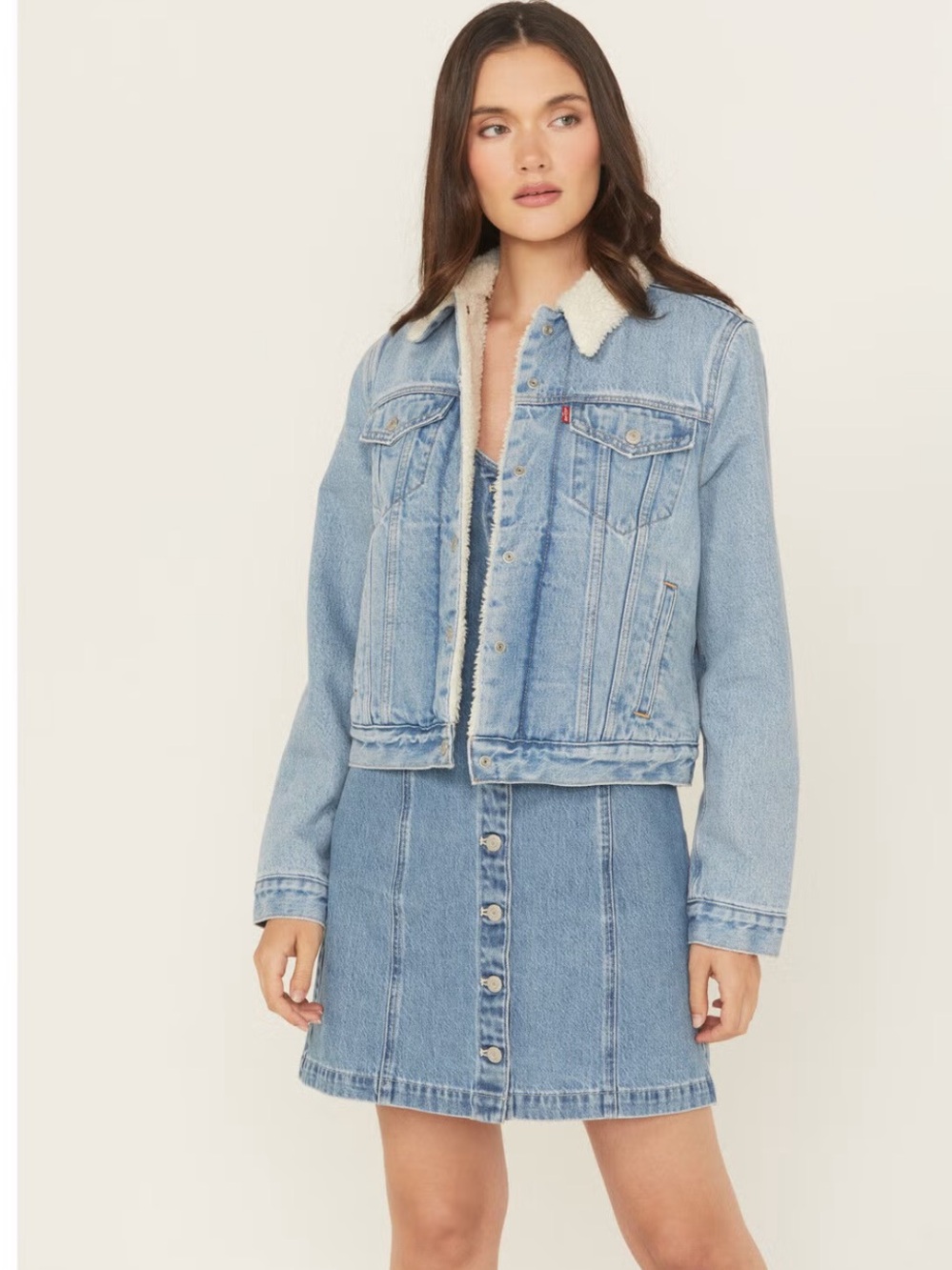 Levi's Light Blue Denim Jacket with Cream Sherpa Collar